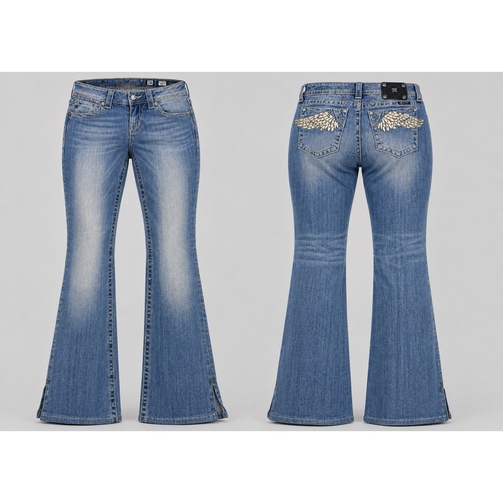 Miss Me  BootJeans WOMENS 28 Blue JP533182 Slim Embellished Pockets WHISKERING